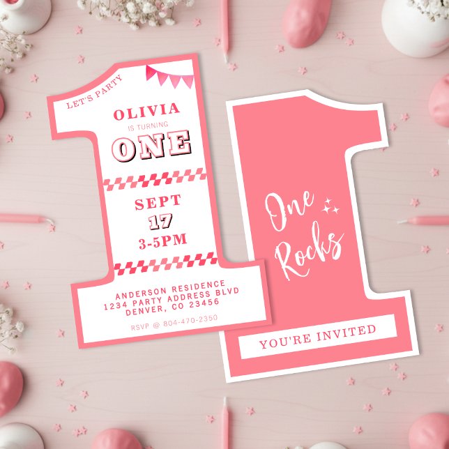 1st Birthday Party Girls Pink One Invitation (1st Birthday Party Girls Pink One Invitation
)