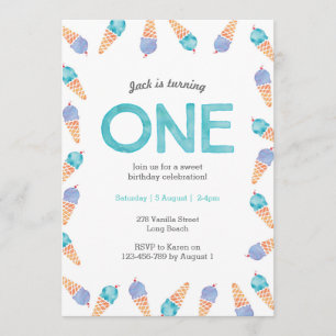 1st Birthday Party   Ice cream invitation
