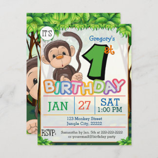 1st Birthday Party Monkey Invitation