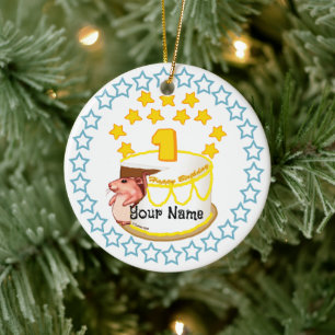 1st Birthday Party Mouse  Ceramic Tree Decoration