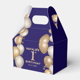 1st Birthday Party Navy Blue and Gold Balloons Favour Box
