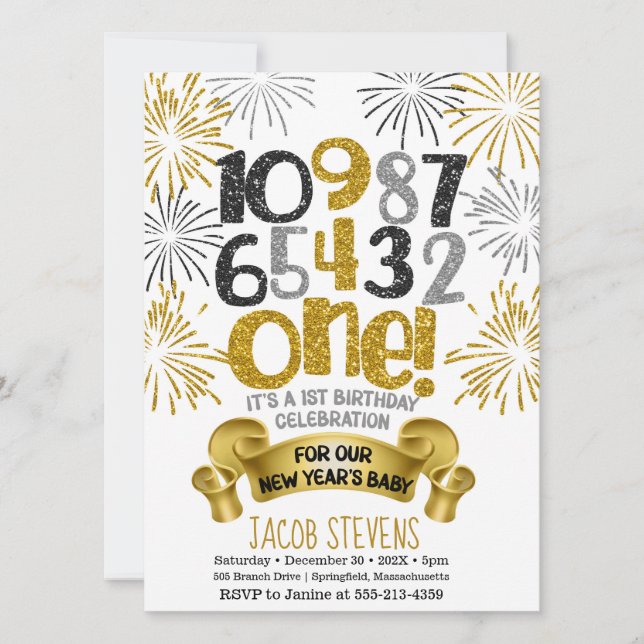 1st Birthday Party New Years Countdown Invitation (Front)