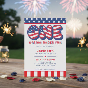 1st Birthday Party Patriotic USA Flag July 4th Invitation