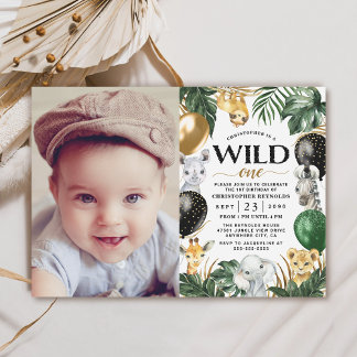 1st Birthday Party Photo Jungle Safari Wild One Invitation