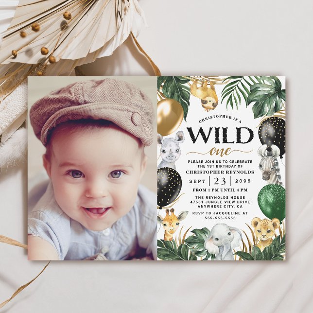 1st Birthday Party Photo Jungle Safari Wild One Invitation (Creator Uploaded)