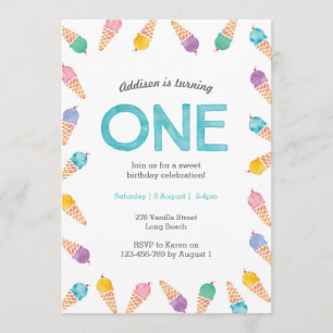 1st Birthday Party   Rainbow Ice cream invitation