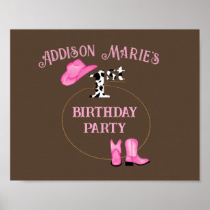 1st Birthday Party Rodeo Cowgirl Poster