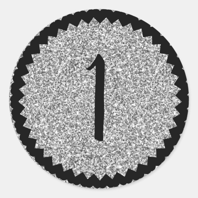1st Birthday Party Silver Glitter Classic Classic Round Sticker (Front)