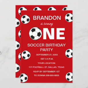 1st Birthday Party Soccer Red Boys Sports Invitation