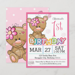 1st Birthday Party Teddy Bear Invitation