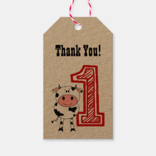 1st Birthday Party Treat Bag Gift Tags - Cow Theme