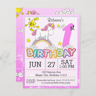 1st Birthday Party Unicorn Invitation