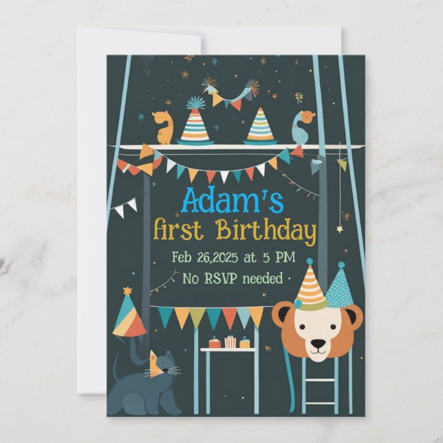 1st Birthday party Whimsical Animal Celebration Invitation (Front)