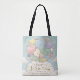 1st Birthday Pastel Heart Balloon Bouquet Tote Bag