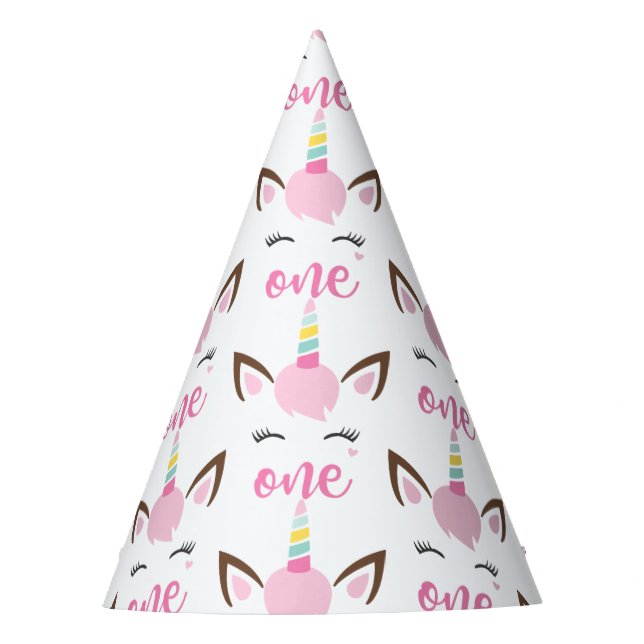 1st Birthday Pastel Unicorn One Party Hat (Front)