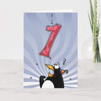1st Birthday - Penguin Surprise Card