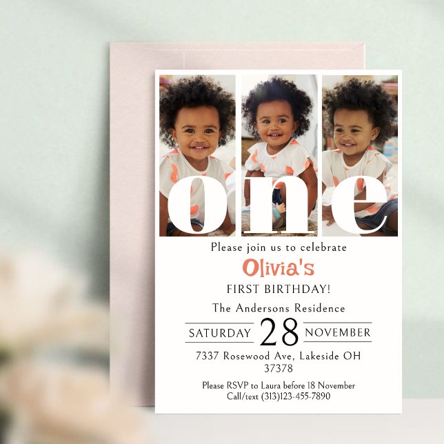 1st Birthday Photo Collage Gender Neutral  Invitation (Creator Uploaded)