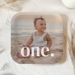 1st Birthday Photo - one Paper Plate<br><div class="desc">A modern 1st Birthday Birthday design with space to add your own photo and with the word 'one.' over the top. You can change the word to anything else if you prefer!</div>