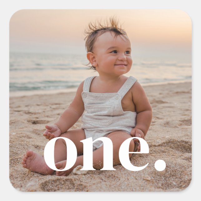 1st Birthday Photo - one Square Sticker (Front)