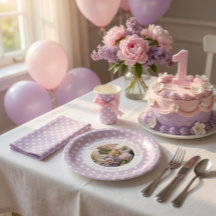 1st Birthday Photo & Purple Polka Dot