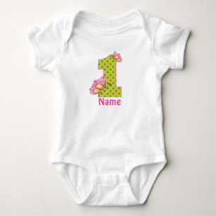 1st Birthday Pink and Green Butterfly Personalised Baby Bodysuit