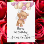 1st birthday pink balloon teddy girl card<br><div class="desc">1st birthday pink balloon teddy girl card
sweet baby teddy personalised baby card for a little girl.  Click the "Customise it!" button to change the text size,  text colour,  font style and more!</div>