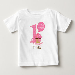 1st Birthday Pink Cupcake Baby T-Shirt
