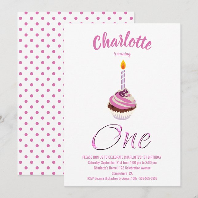 1st Birthday Pink Cupcake Party Invitation (Front/Back)
