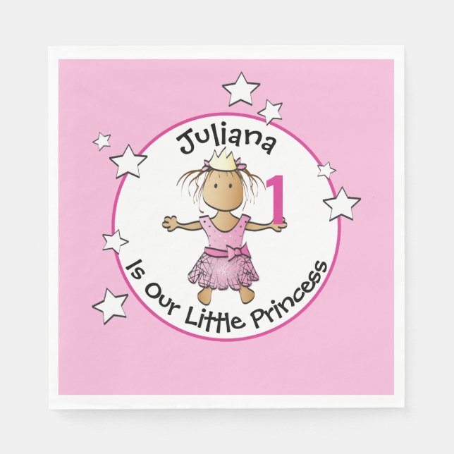 1st Birthday Pink Ethnic Princess Cartoon Party Napkin (Front)