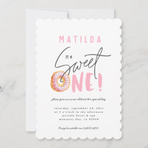 1st birthday pink girly Doughnut sweet one modern Announcement