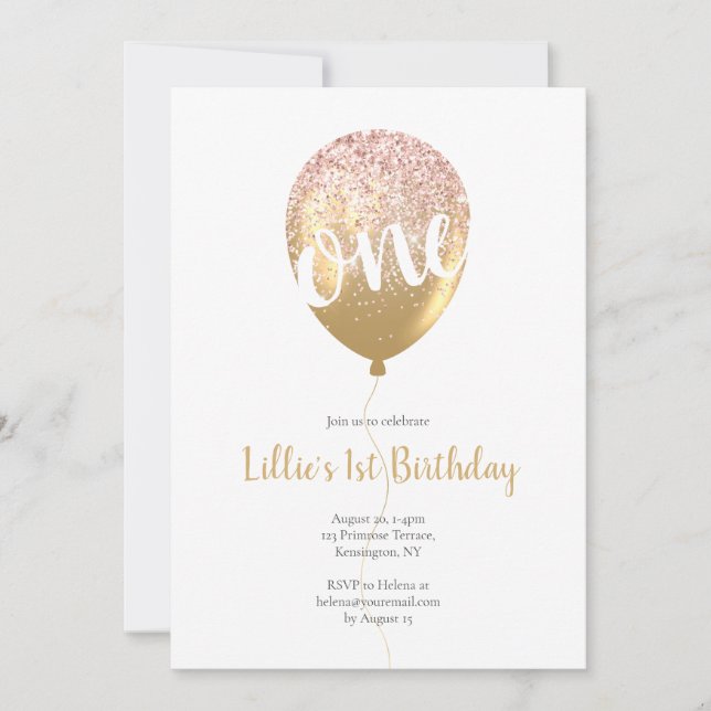 1st Birthday Pink Gold Glitter Invitation (Front)