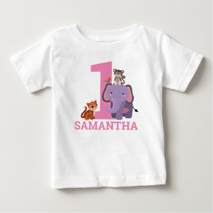 1st Birthday Pink Jungle Animals Girl Baby T-Shirt