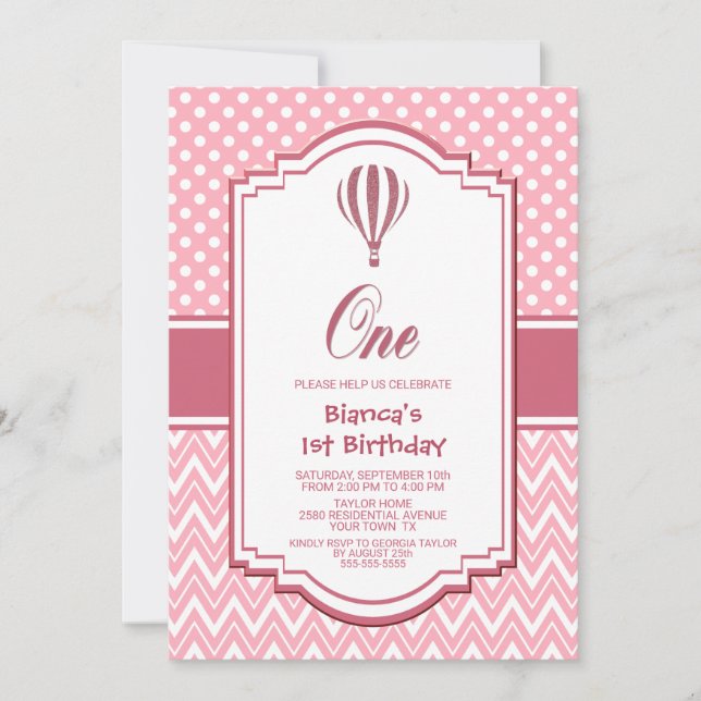 1st Birthday Pink Polka Dot Party Invitation (Front)