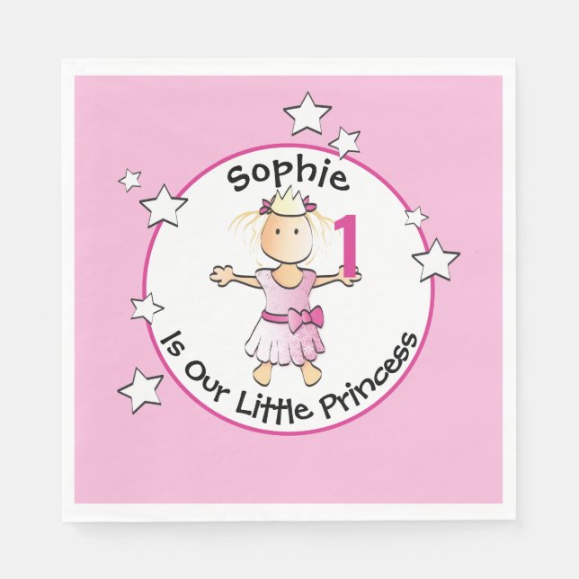 1st Birthday Pink Princess Cartoon Personalised  Napkin (Front)
