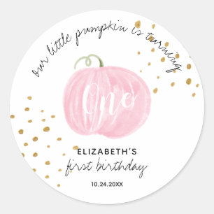 1st Birthday Pink Pumpkin Gold Classic Round Sticker