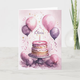 1st Birthday Pink Purple Cute Princess Girl Name Card