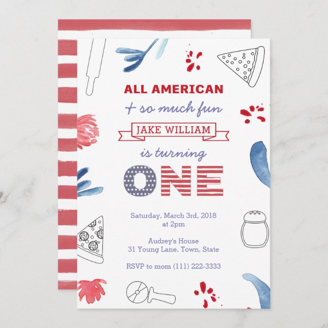 1st Birthday Pizza Party for Boy or Girl Invitation (Front/Back)