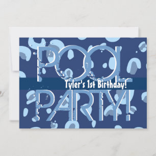 1st Birthday Pool Party Blue White Template