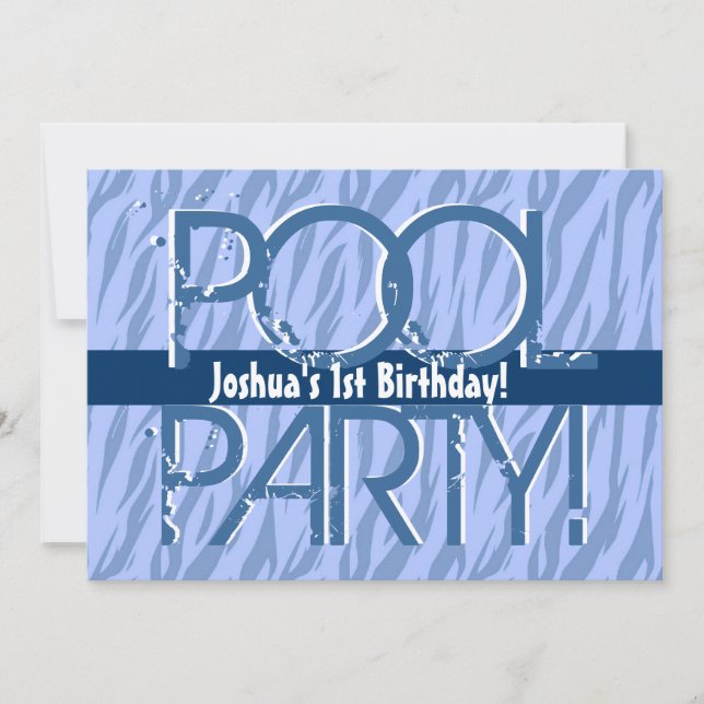 1st Birthday Pool Party Blue Zebra Waves Template (Front)
