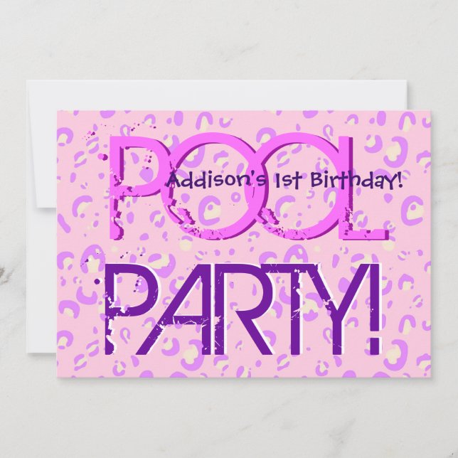 1st Birthday Pool Party Pink and Purple Bubbles Invitation (Front)