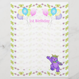 1st Birthday Princess Bear Party Scrapbook Paper 1