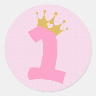 1st Birthday Princess Crown Classic Round Sticker