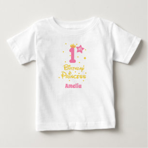 1st Birthday Princess Pink Gold Yellow Tiara Baby T-Shirt