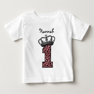 1st Birthday Princess Pink Leopard Silver Crown Baby T-Shirt