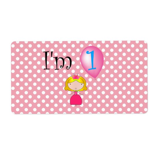 1st Birthday princess pink polka dots Shipping Label