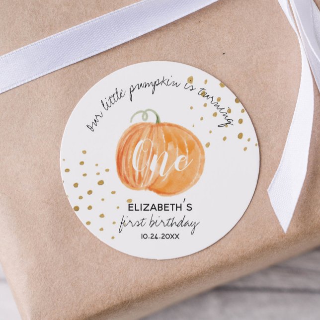  1st Birthday Pumpkin Gold  Classic Round Sticker (Creator Uploaded)