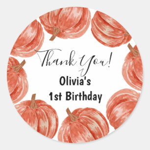 1st Birthday Pumpkin Thank You Fall  Classic Round Sticker