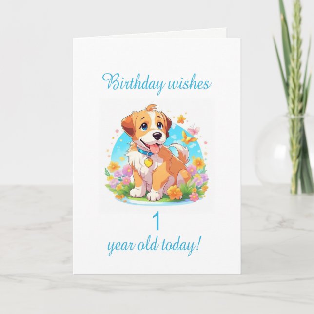 1st Birthday Puppy Dog  Card (Front)