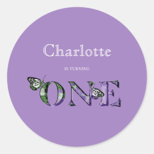1st Birthday Purple ONE Classic Round Sticker