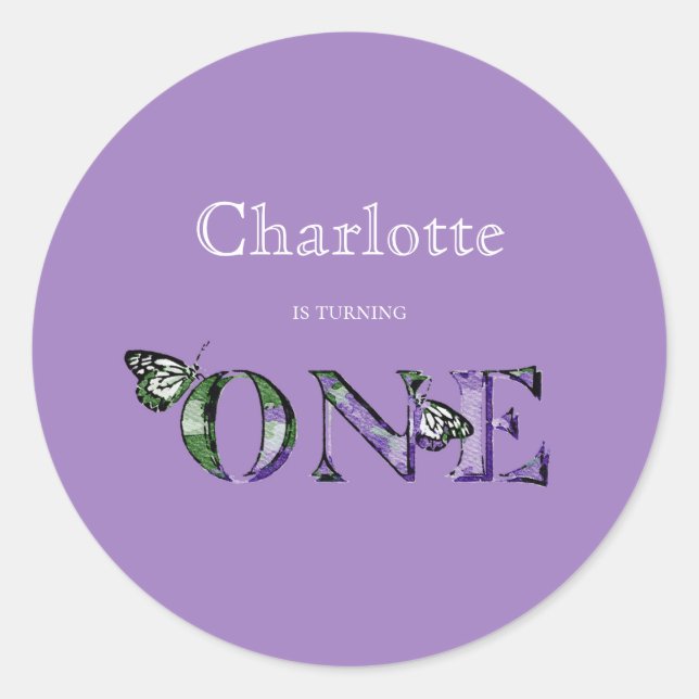 1st Birthday Purple ONE Classic Round Sticker (Front)